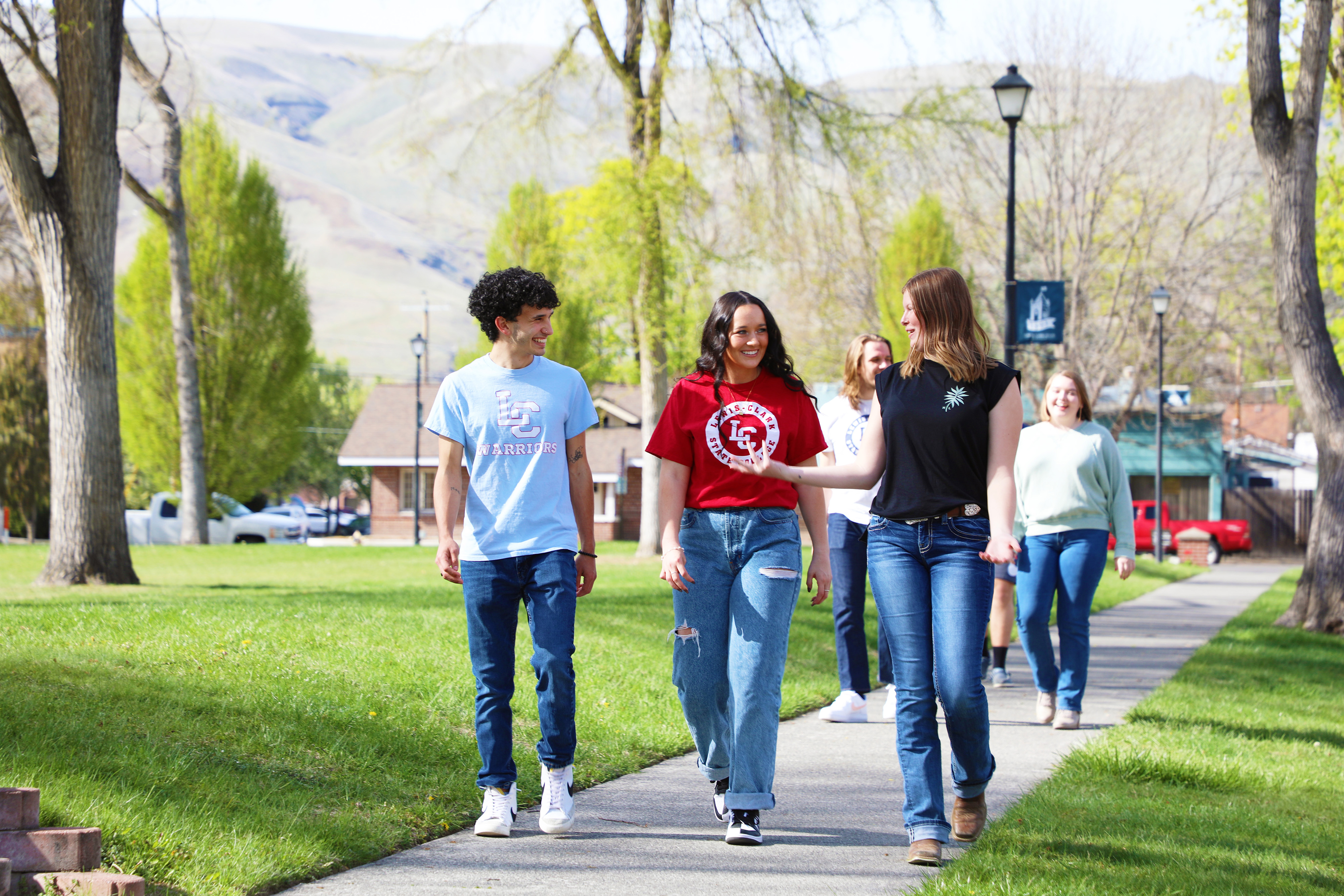 Students walking on campus outside
