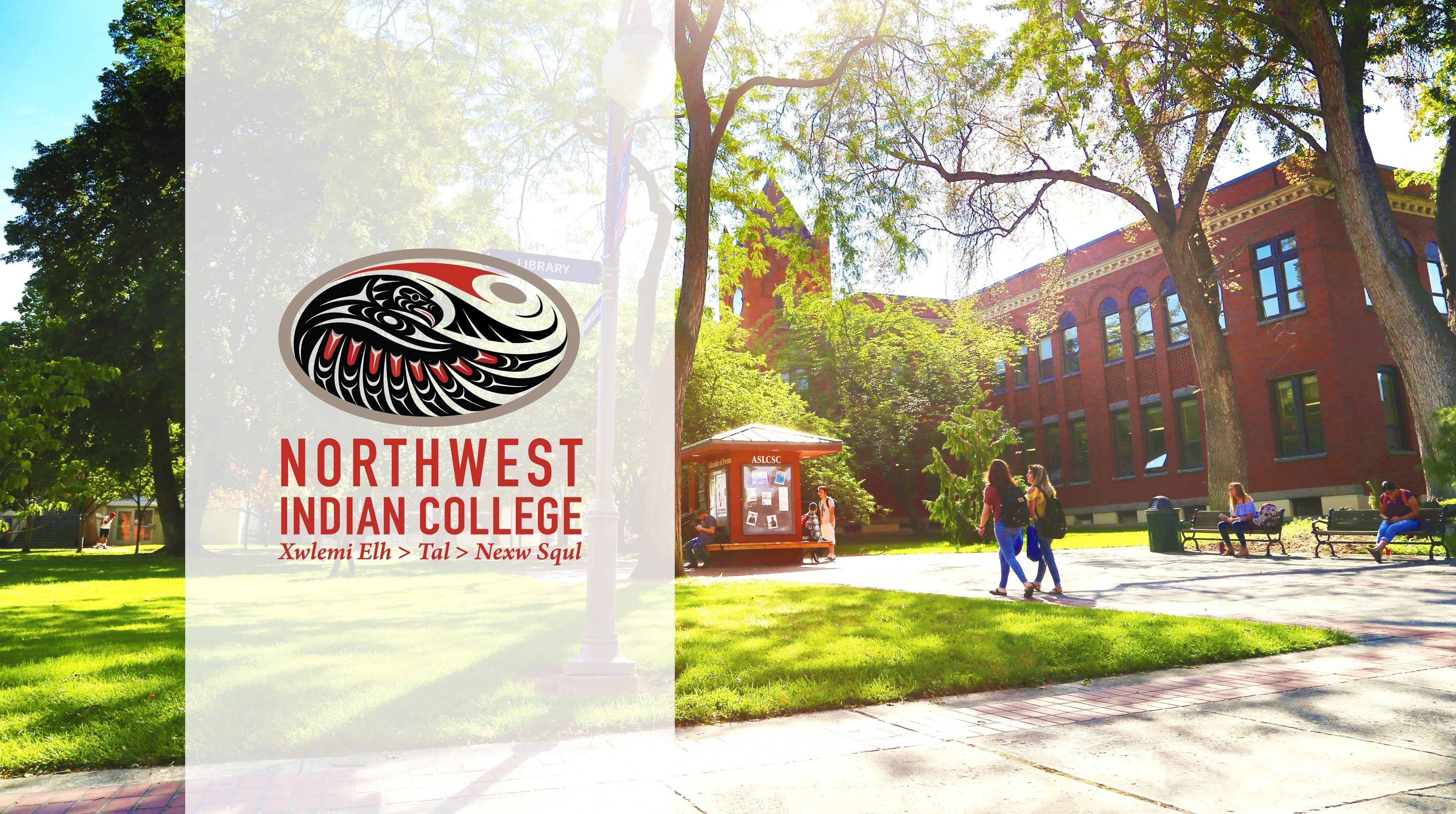 Northwest Indian College logo overlaying photo of LC State campus